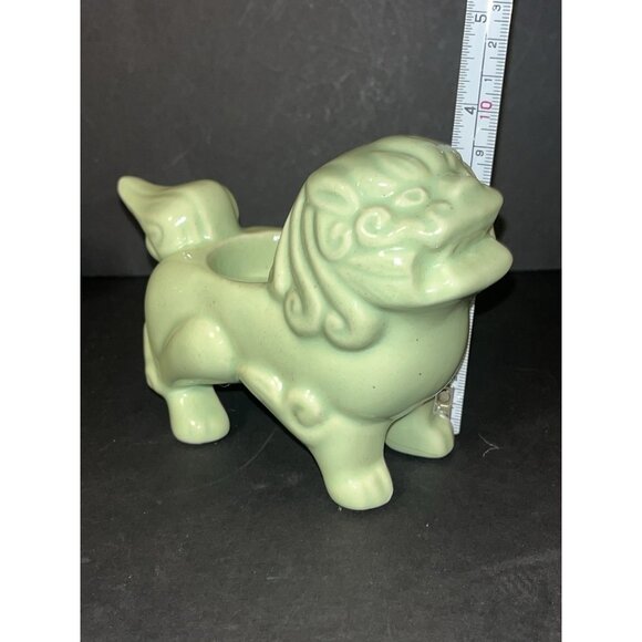Pair MCM Oriental Foo Dog Tealight Candle Holders Khara Lions Vtg Green Asian - Picture 9 of 10